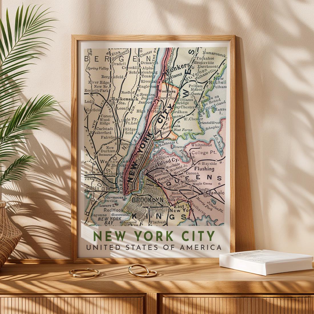 New York City Vintage Map Print, NYC Wall Art (Digital Download)