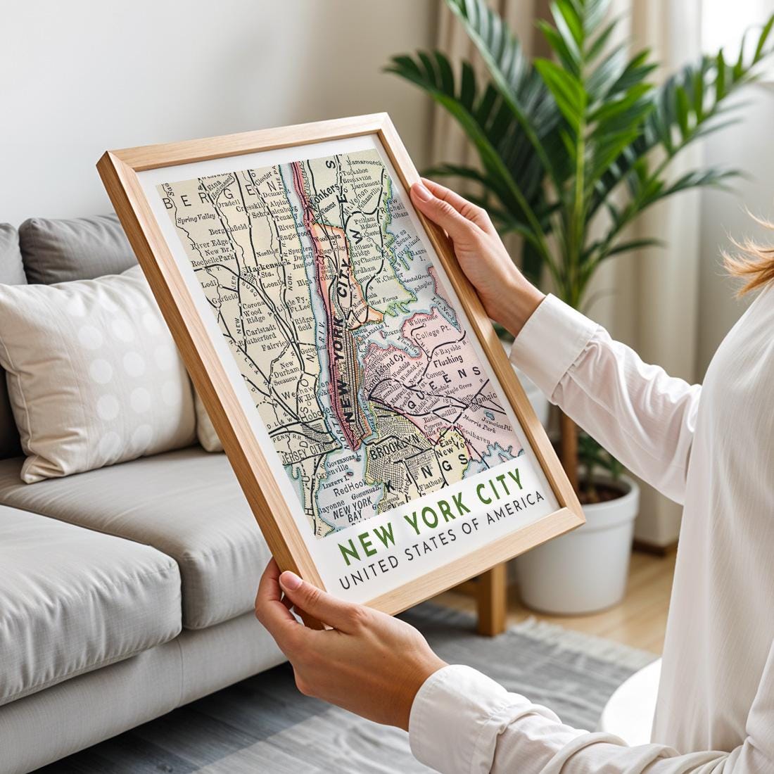 New York City Vintage Map Print, NYC Wall Art (Digital Download)