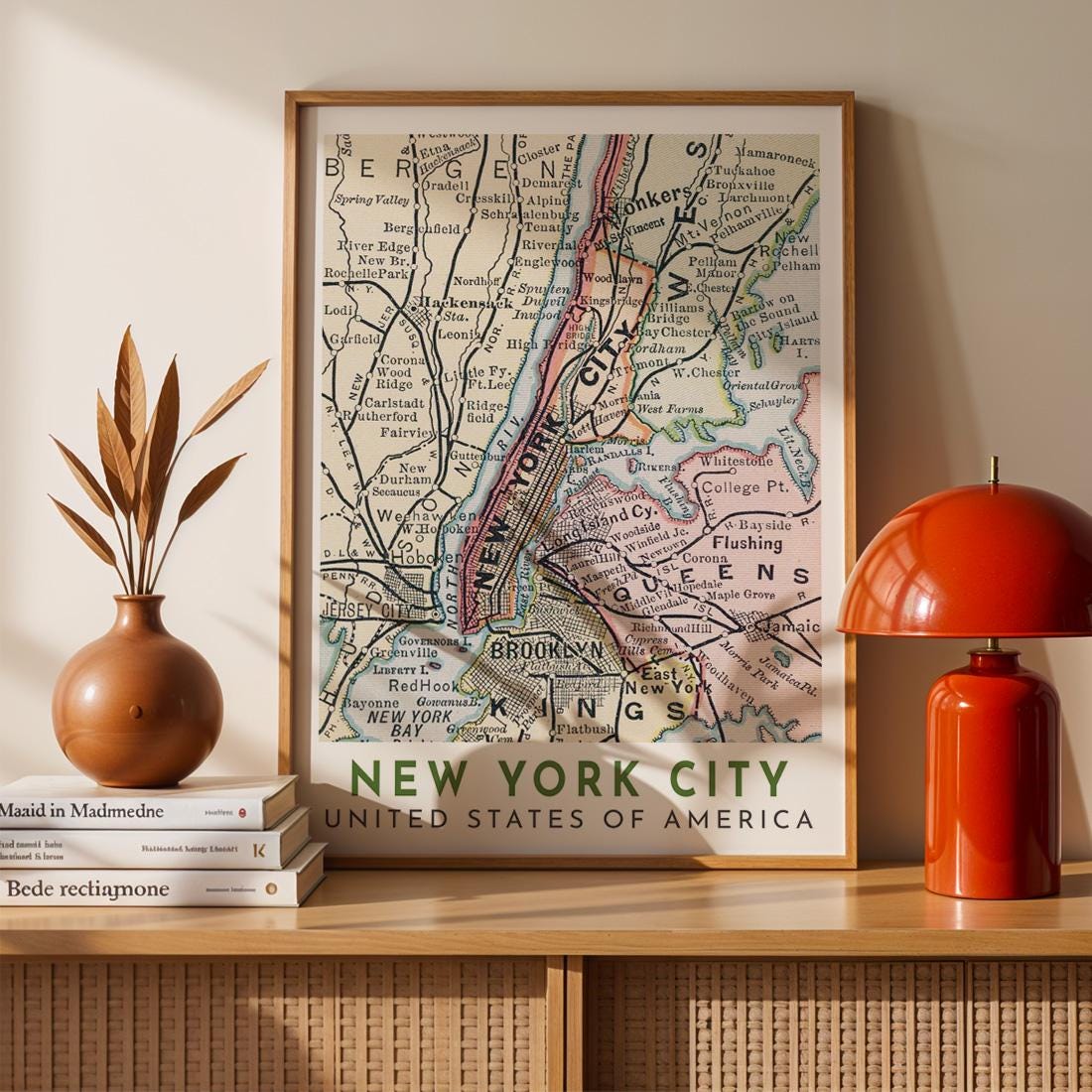 New York City Vintage Map Print, NYC Wall Art (Digital Download)