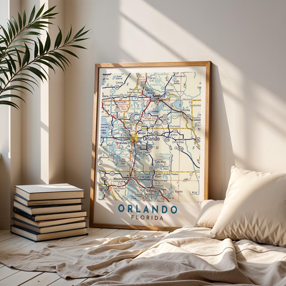 Vintage Orlando Florida Map Print, City Wall Art (Digital Download)