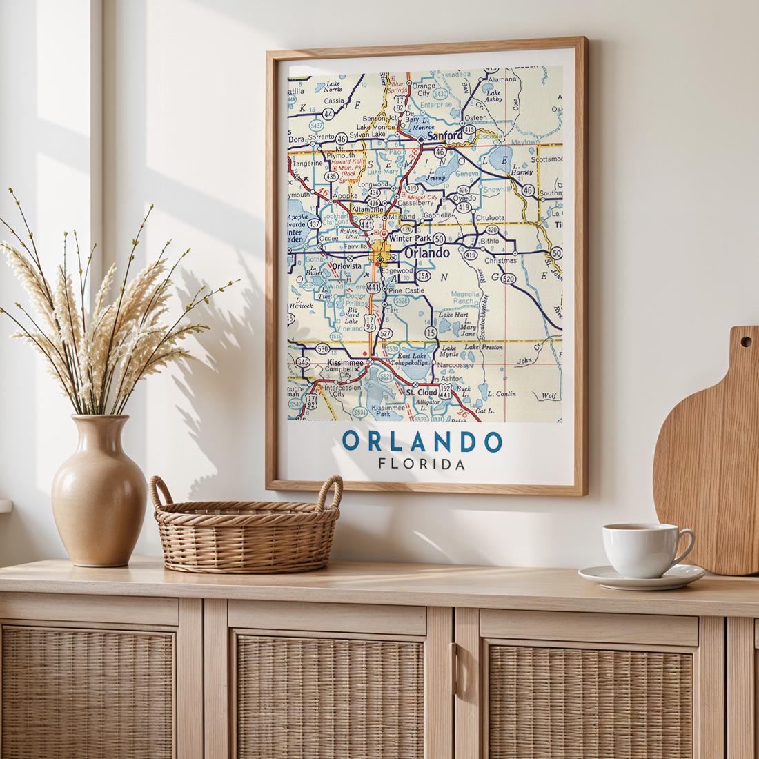 Vintage Orlando Florida Map Print, City Wall Art (Digital Download)
