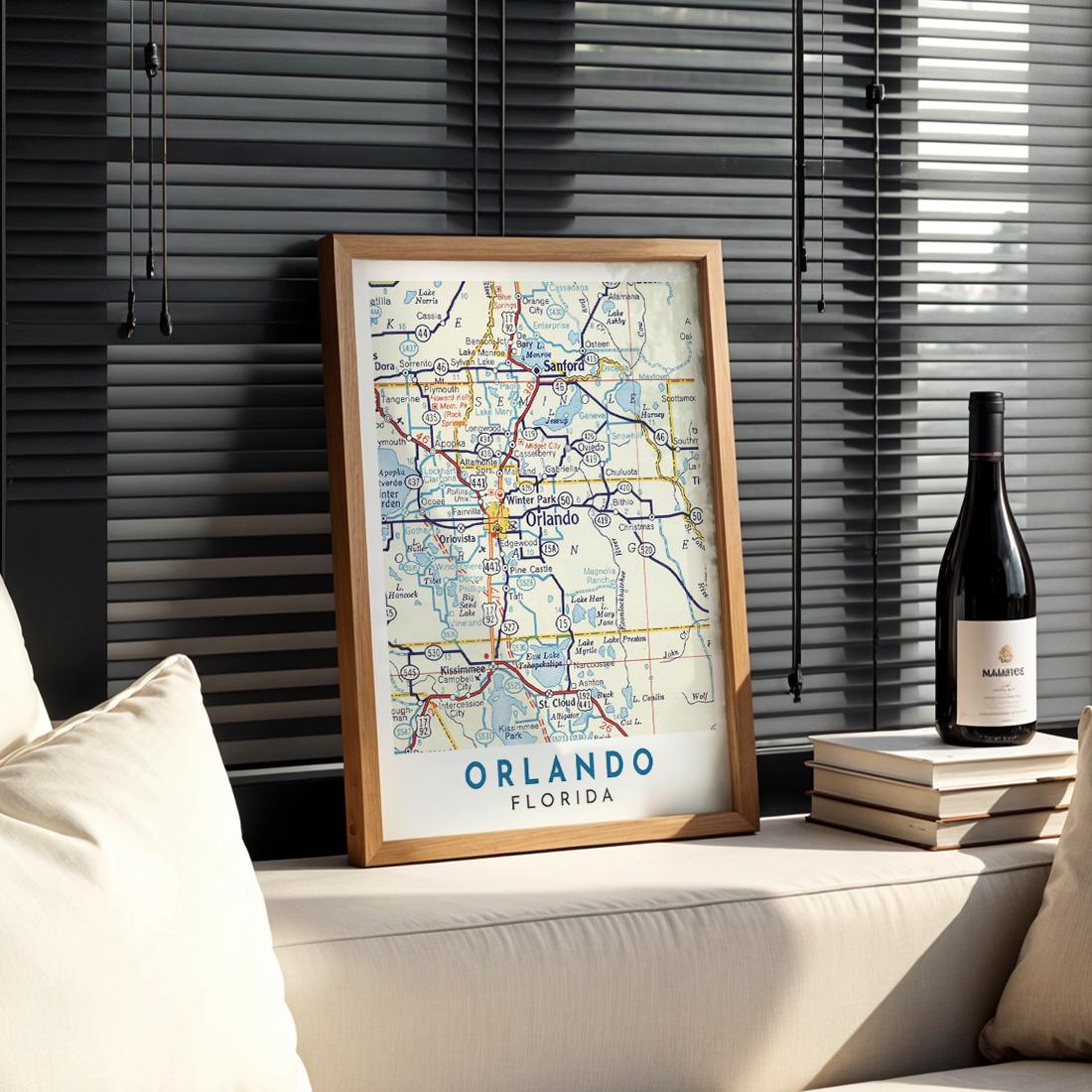 Vintage Orlando Florida Map Print, City Wall Art (Digital Download)