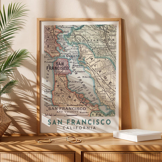 Vintage San Francisco Map Print, California Travel Poster (Digital Download)