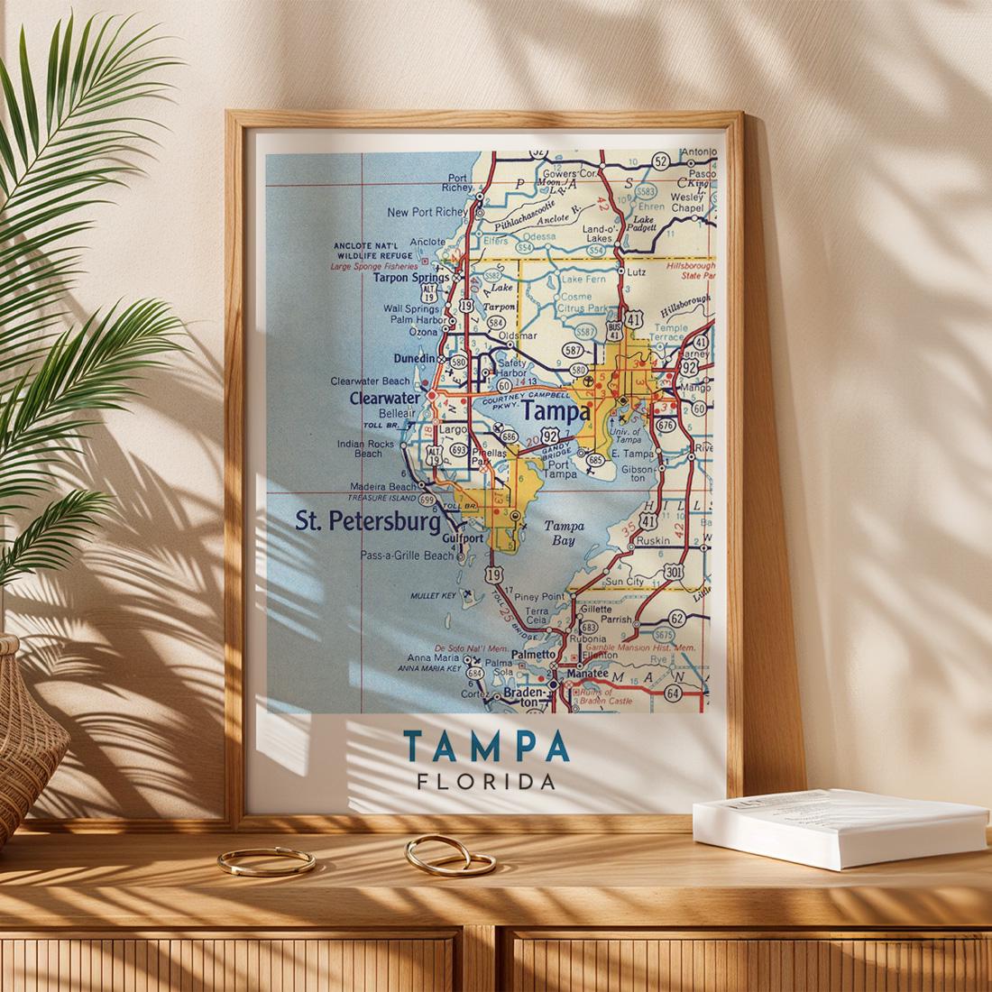 Vintage Tampa Florida Map Print, City Wall Art (Digital Download)