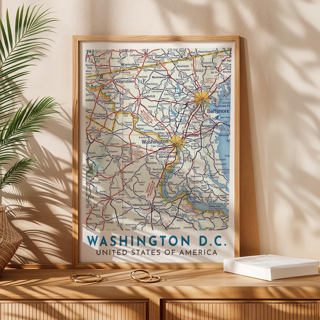 Vintage Washington DC Map Print, USA City Travel Poster (Digital Download)