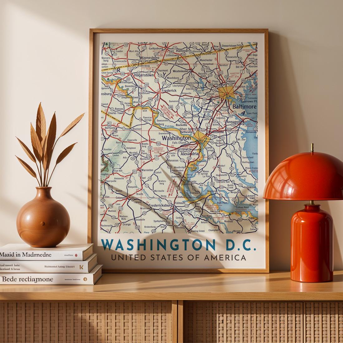 Vintage Washington DC Map Print, USA City Travel Poster (Digital Download)