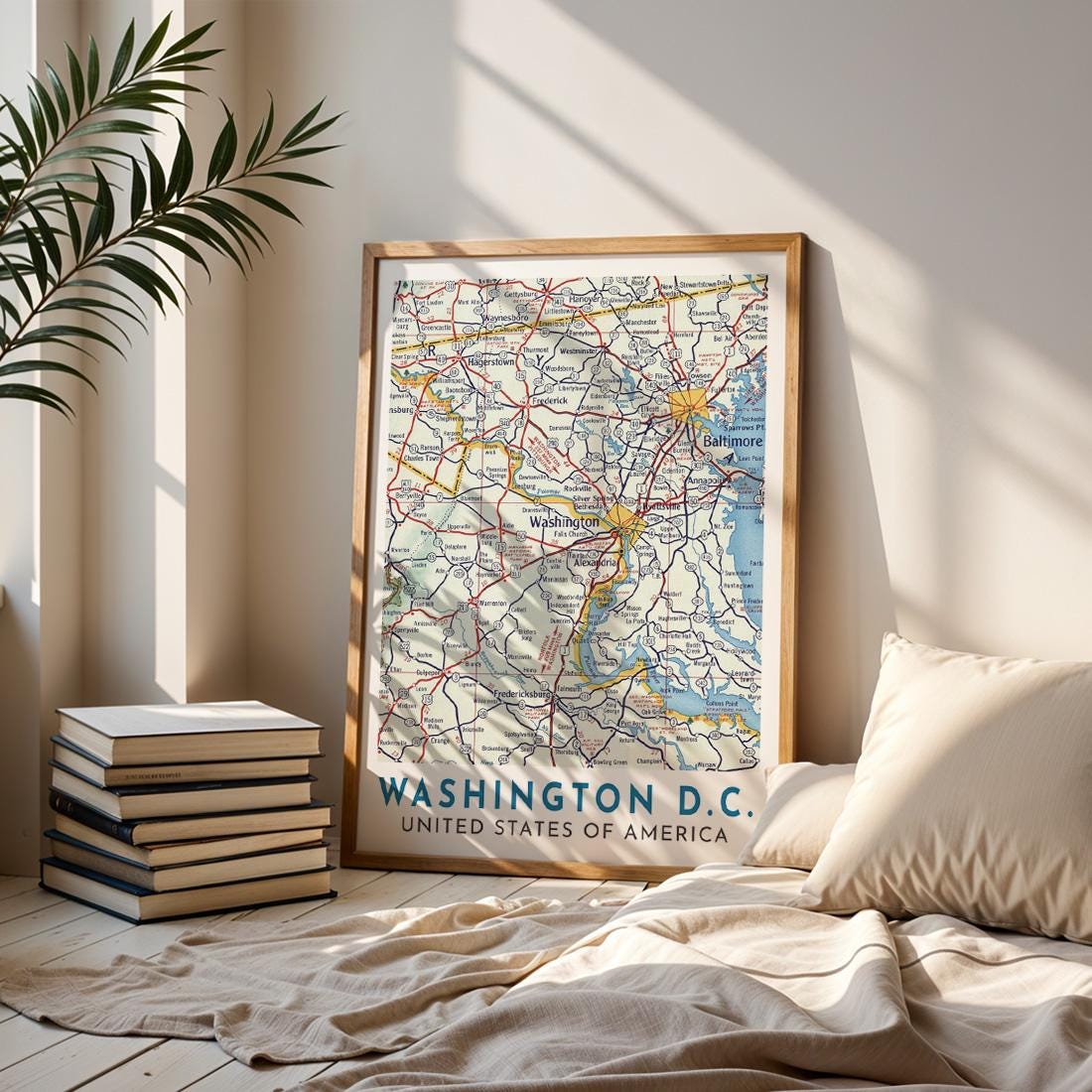 Vintage Washington DC Map Print, USA City Travel Poster (Digital Download)