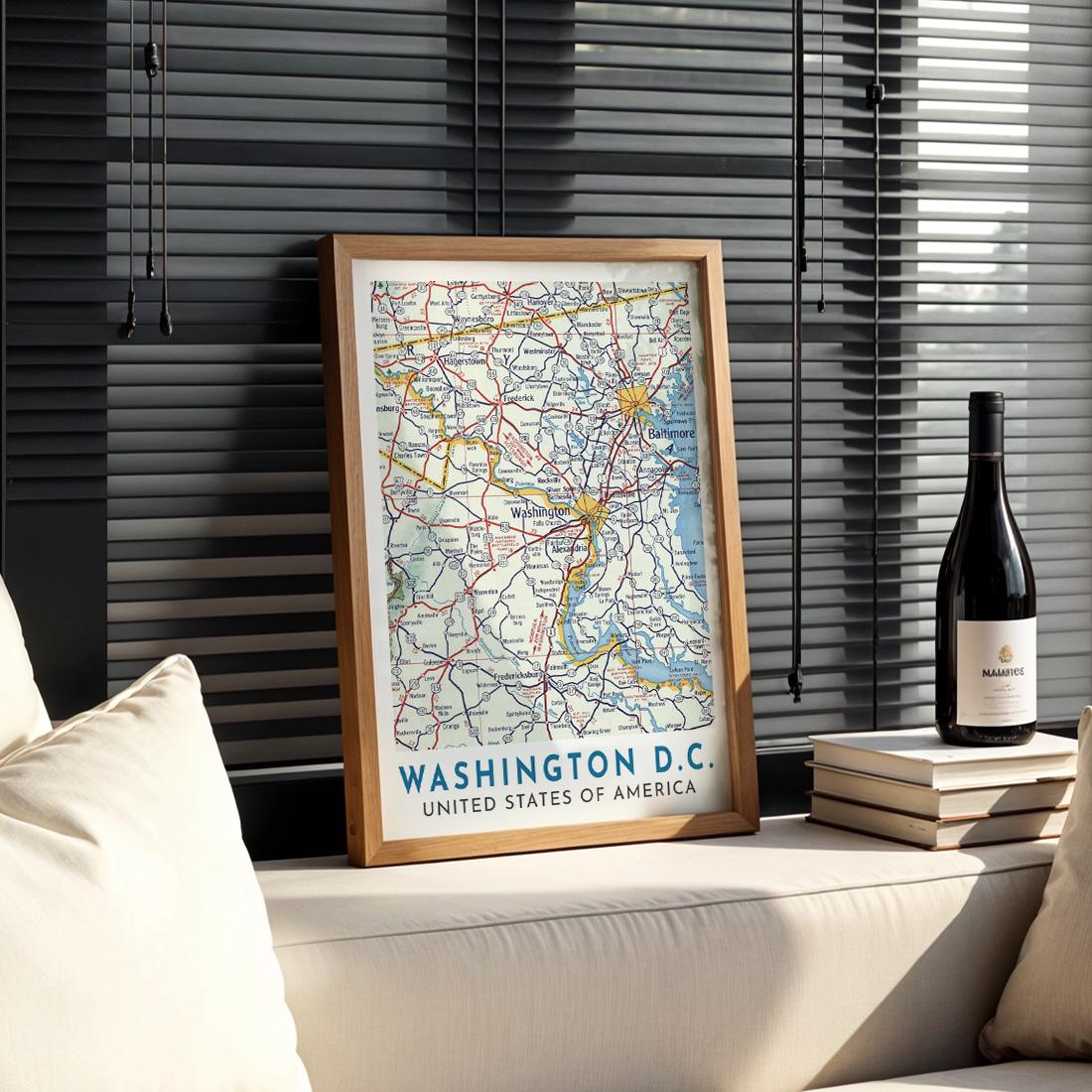 Vintage Washington DC Map Print, USA City Travel Poster (Digital Download)