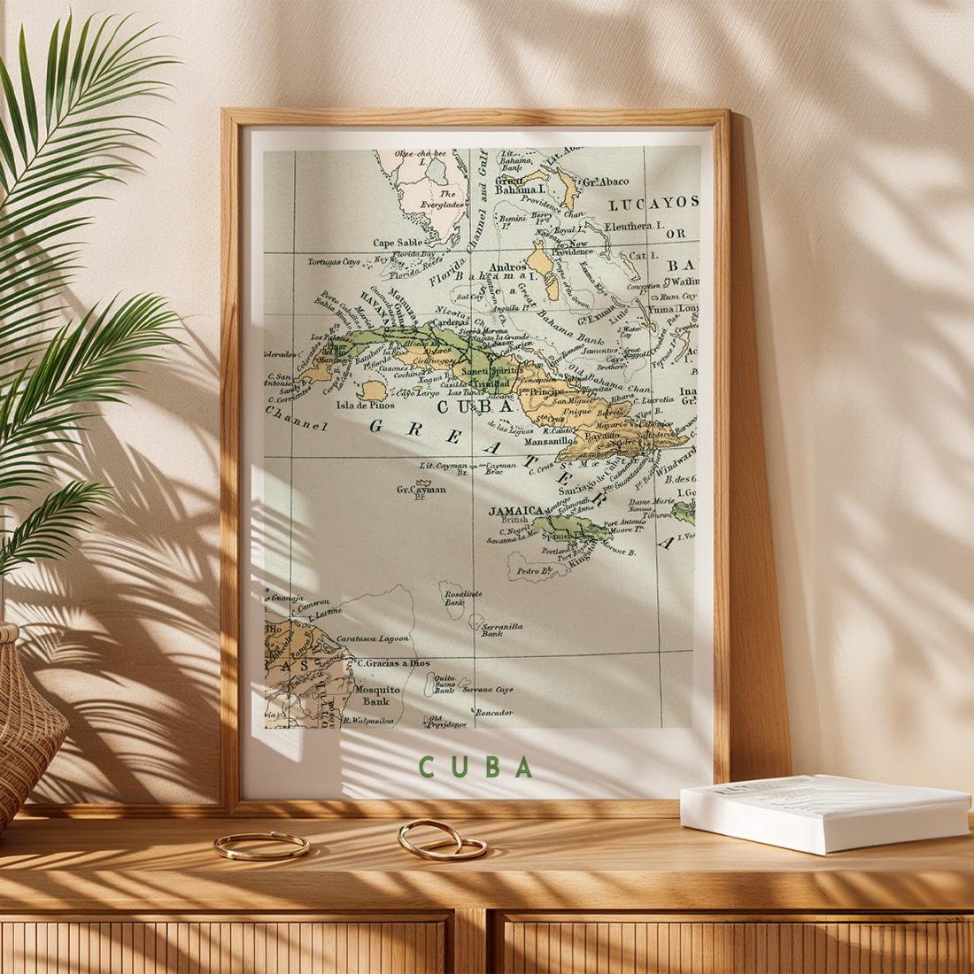 1907 Vintage Cuba Map Poster, Antique Caribbean Travel Wall Art (Digital Download)