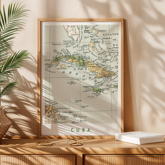 1907 Vintage Cuba Map Poster, Antique Caribbean Travel Wall Art (Digital Download)
