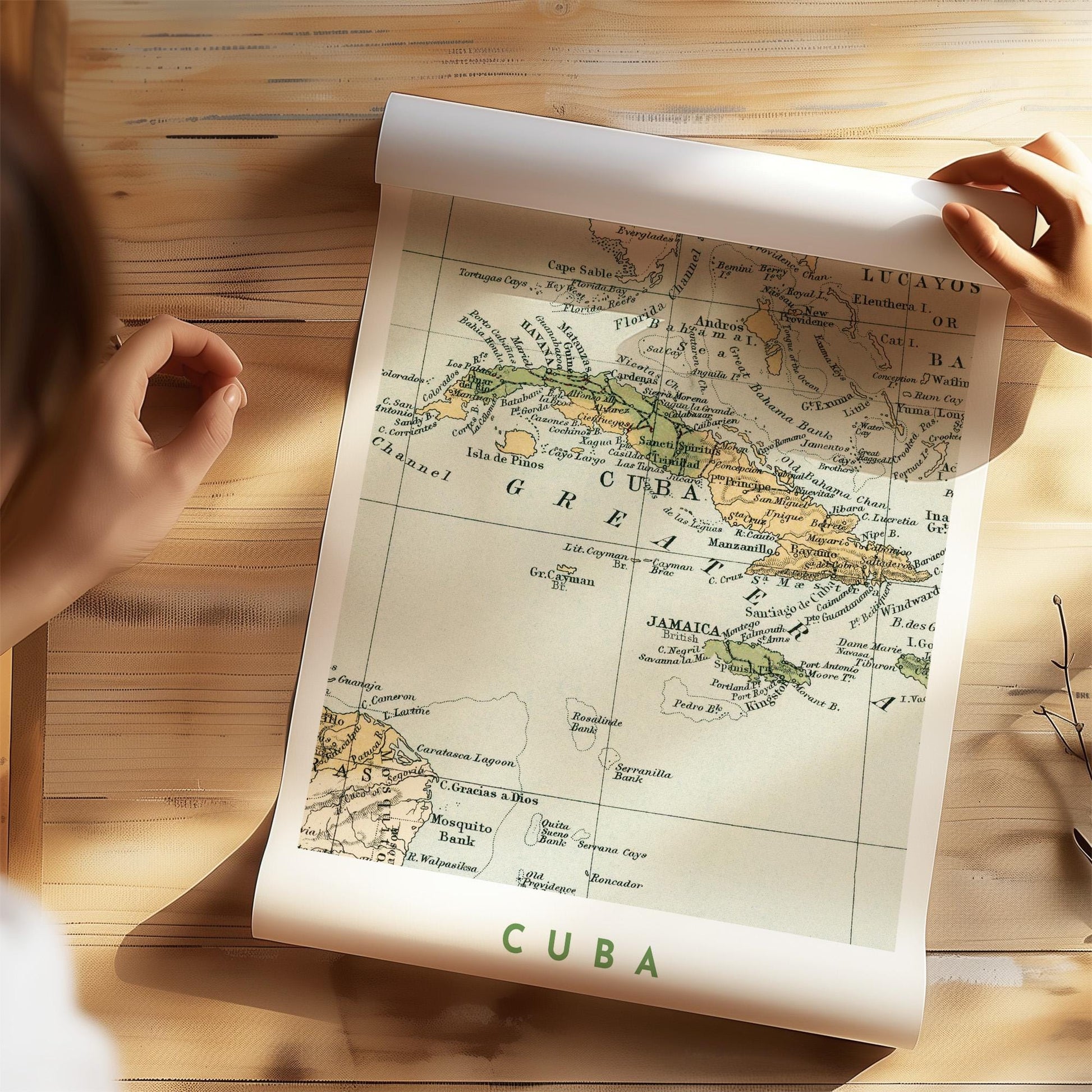 1907 Vintage Cuba Map Poster, Antique Caribbean Travel Wall Art (Digital Download)