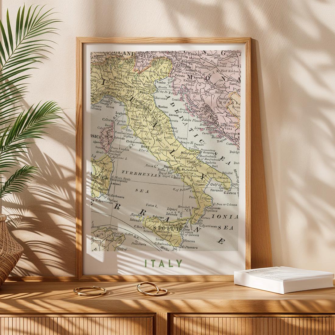 1889 Vintage Map of Italy, Antique Italy Wall Art (Digital Download)