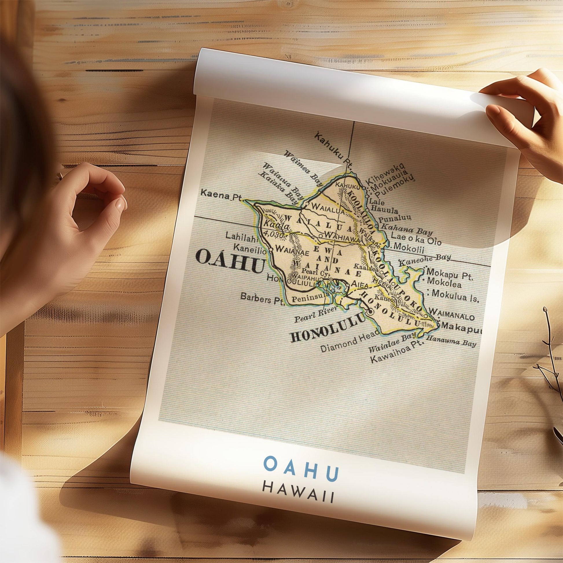 1901 Oahu Vintage Map Print, Honolulu Hawaii Wall Art (Digital Download)