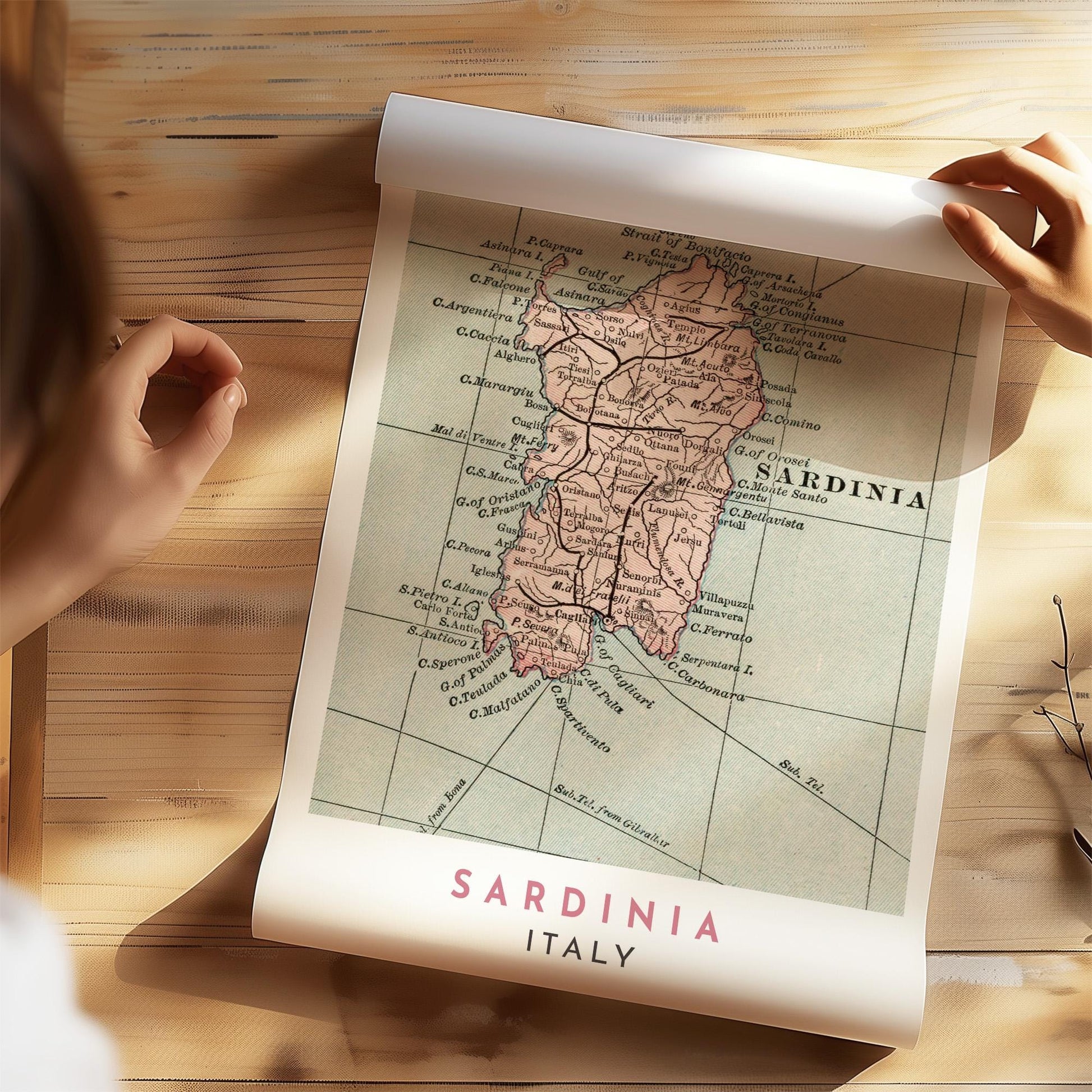 1899 Sardinia Map Poster, Vintage Italy Travel Wall Art (Digital Download)