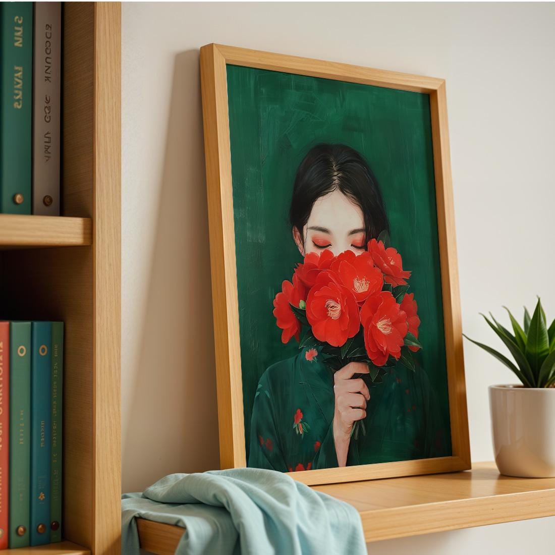 Japanese Red Camellia Flower Portrait Print, Minimalist Botanical Wall Art (Digital Download)