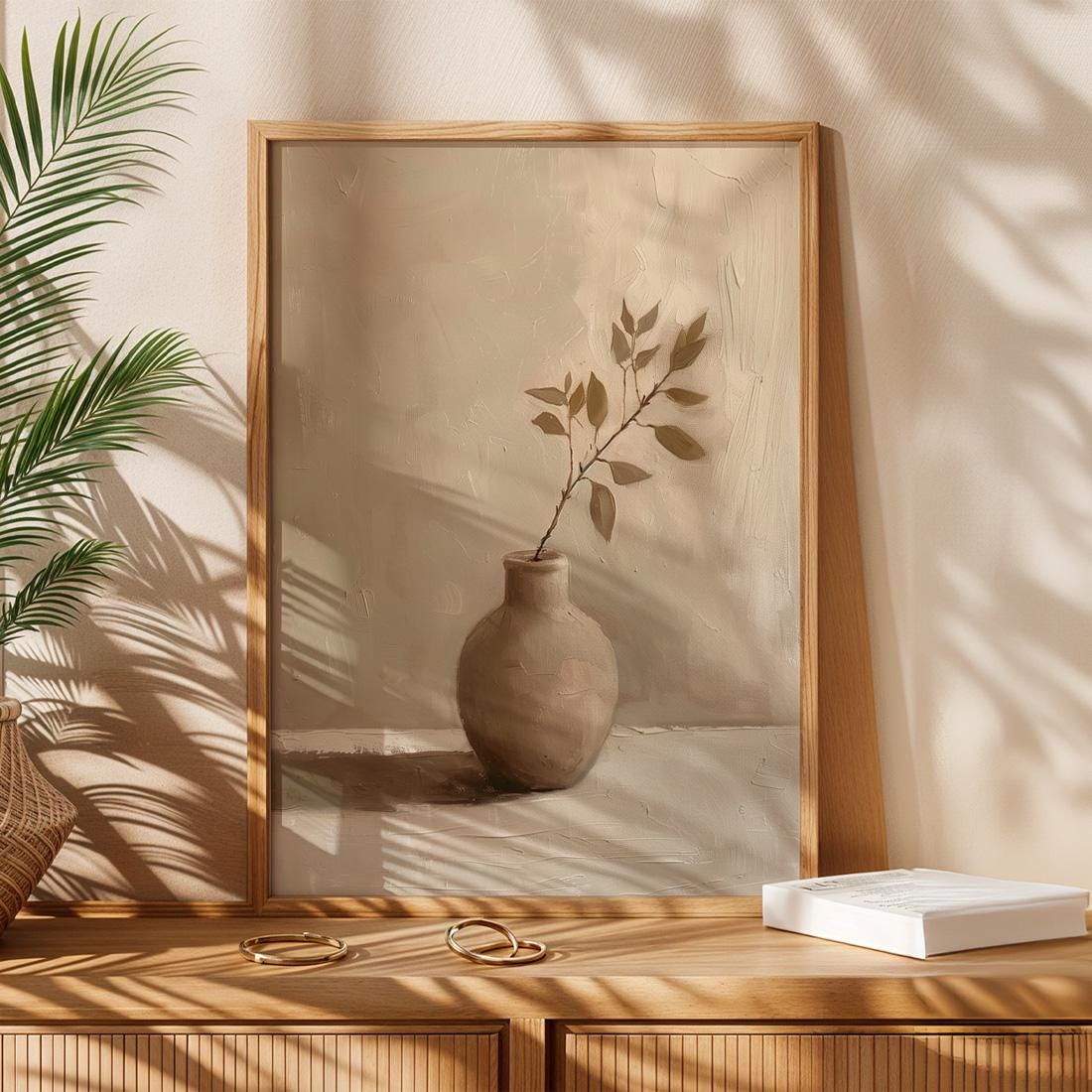 Japandi Minimalist Vase Wall Art Print, Neutral Botanical Poster (Digital Download)