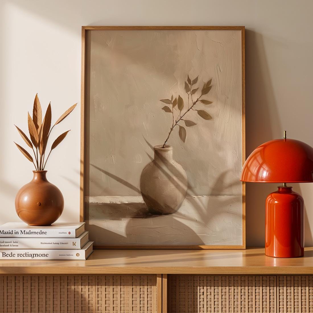 Japandi Minimalist Vase Wall Art Print, Neutral Botanical Poster (Digital Download)