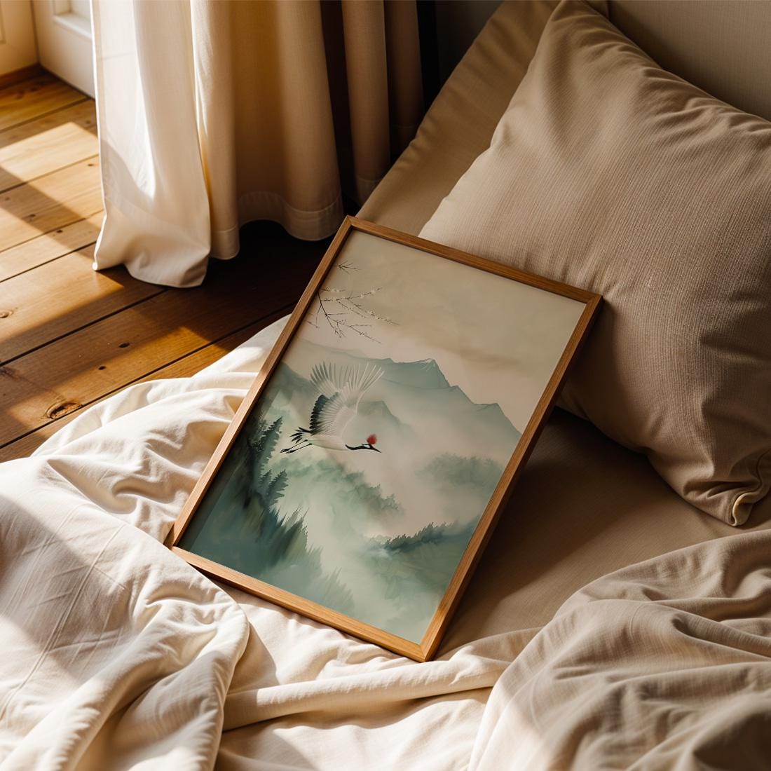 Japanese Crane Wall Art Print, Red Crowned Crane Poster (Digital Download)