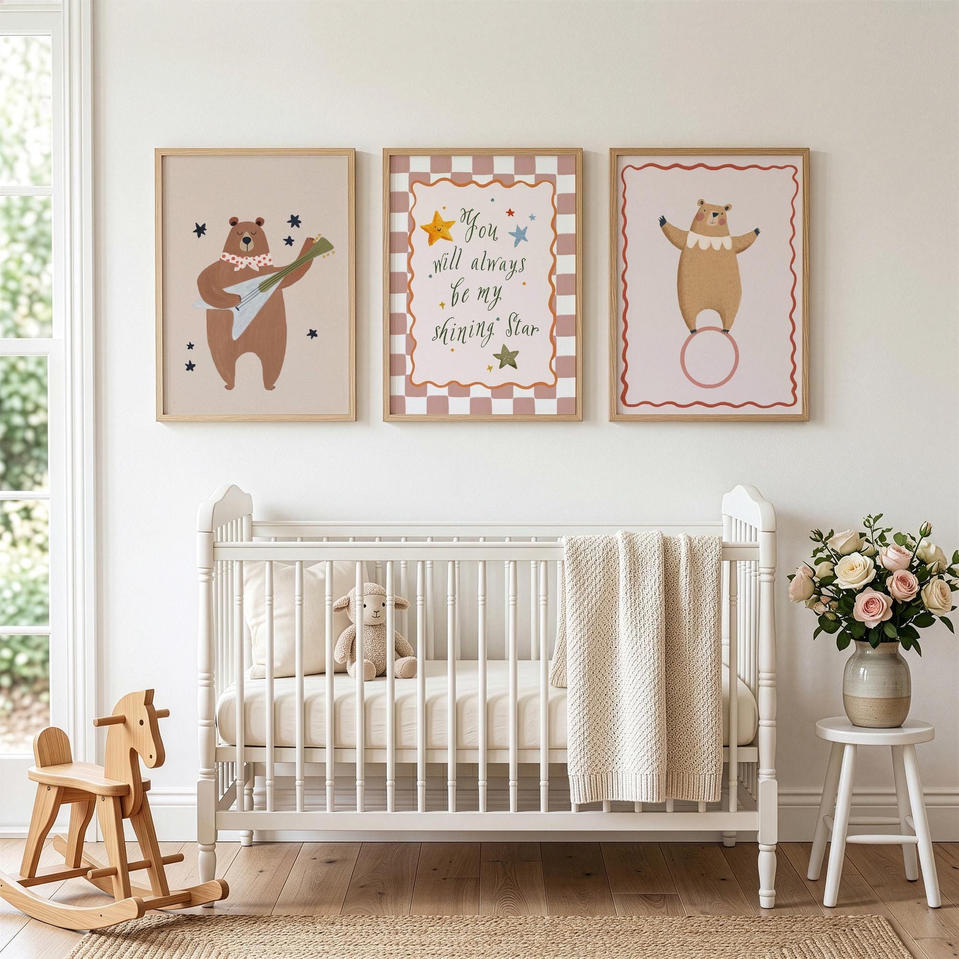 Bear Nursery Wall Art Set of 3, Baby Room Prints, Gender Neutral Nursery Decor