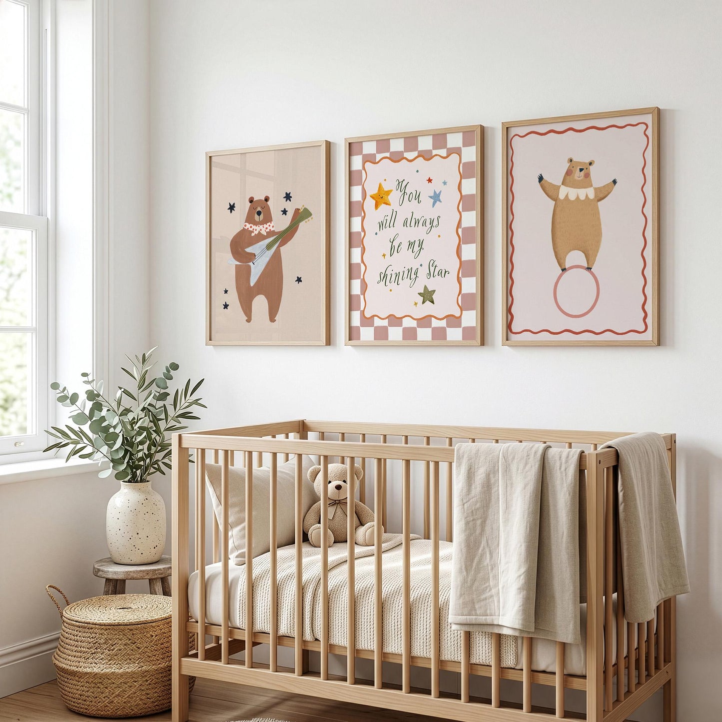 Bear Nursery Wall Art Set of 3, Baby Room Prints, Gender Neutral Nursery Decor