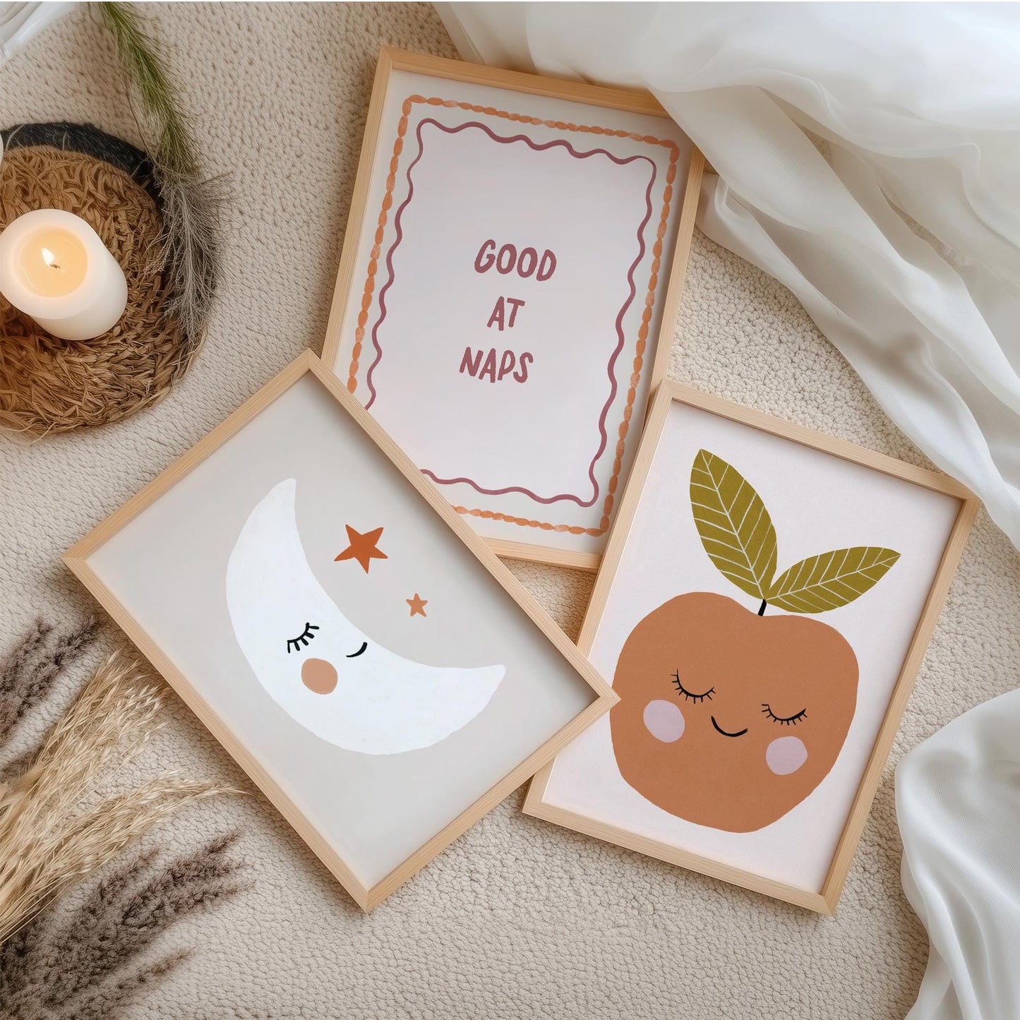 Good At Naps Nursery Prints Set of 3, Moon Neutral Baby Nursery Wall Art