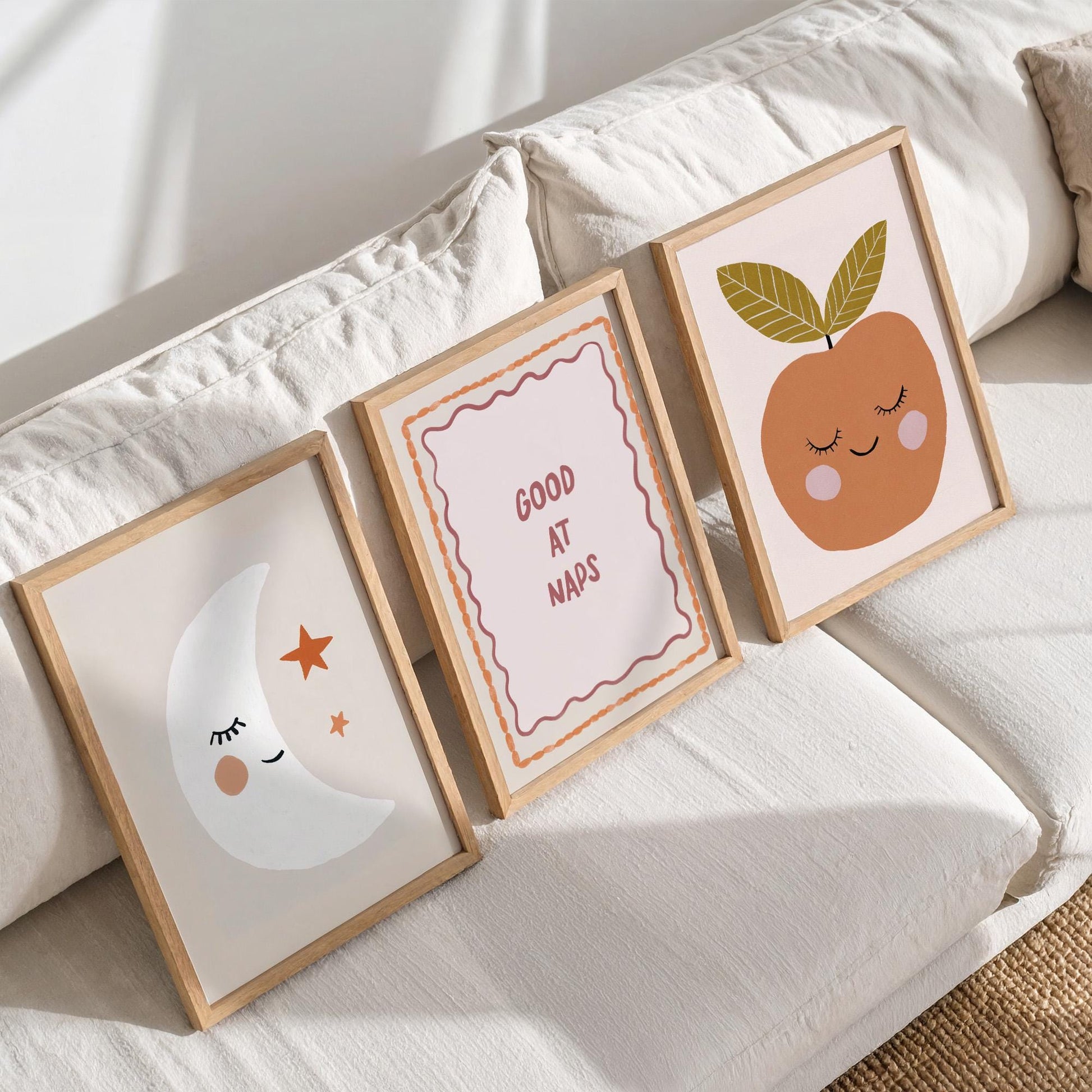 Good At Naps Nursery Prints Set of 3, Moon Neutral Baby Nursery Wall Art