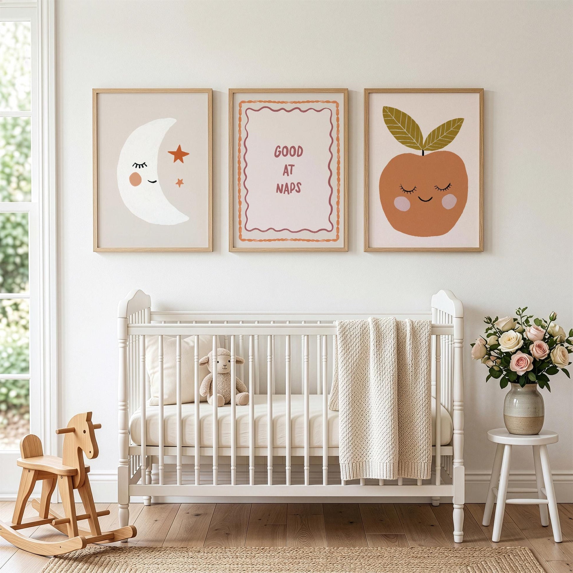 Good At Naps Nursery Prints Set of 3, Moon Neutral Baby Nursery Wall Art