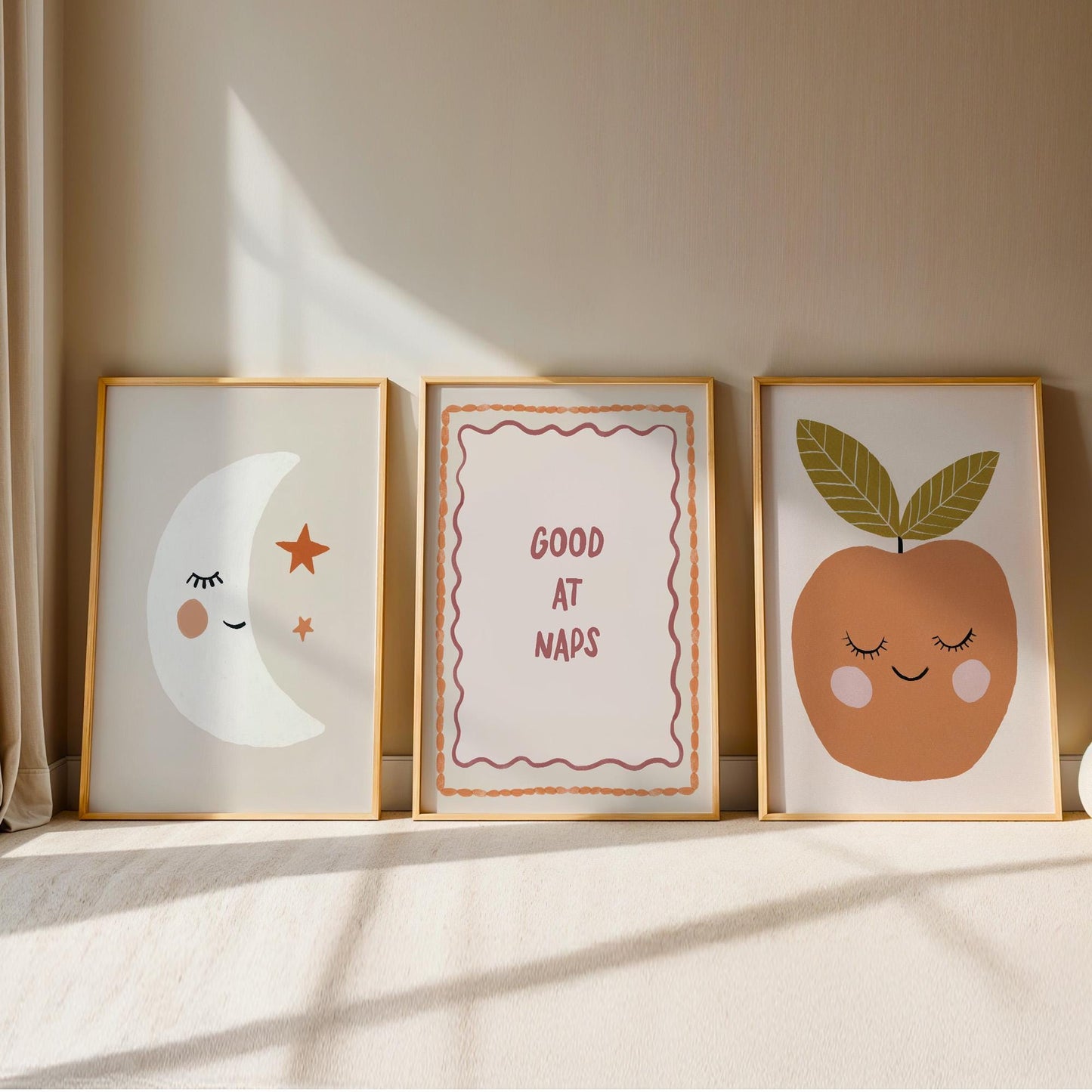 Good At Naps Nursery Prints Set of 3, Moon Neutral Baby Nursery Wall Art