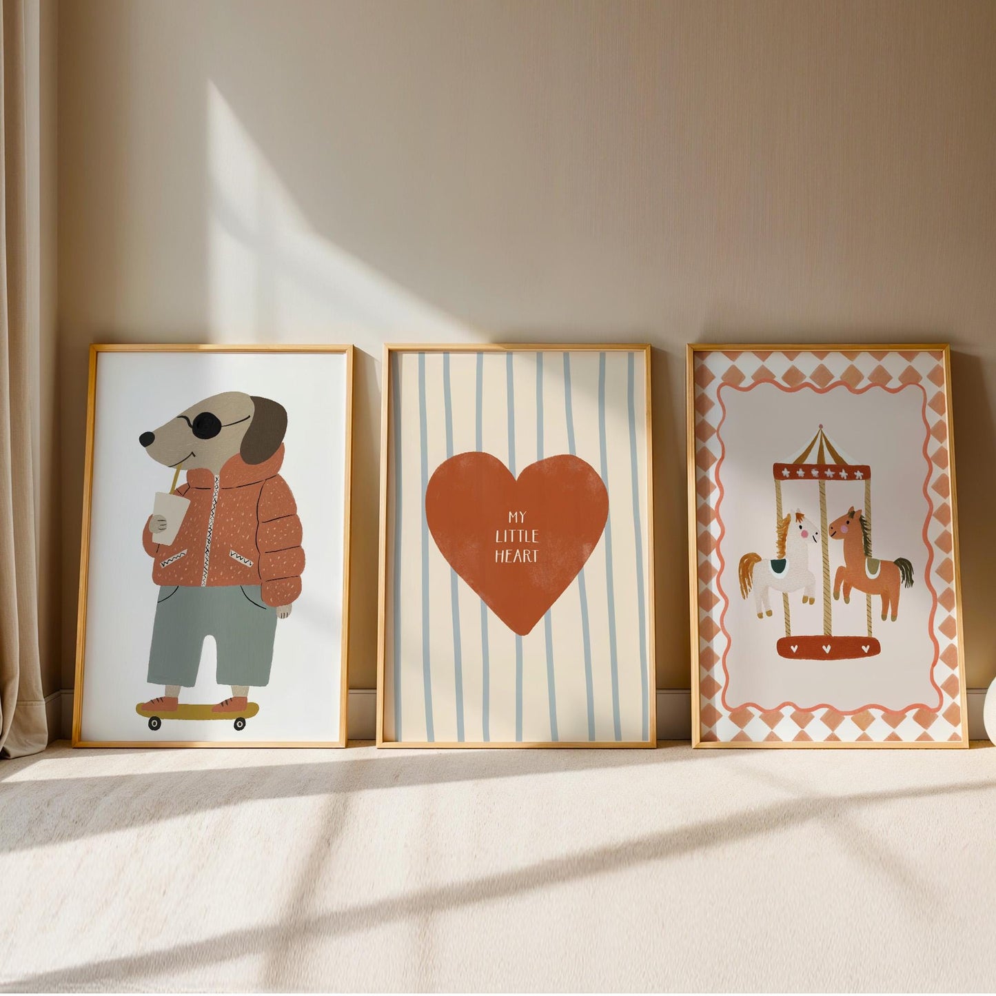 My Little Heart Nursery Wall Art Set of 3, Cool Dog Baby Room Prints, Neutral Nursery Decor