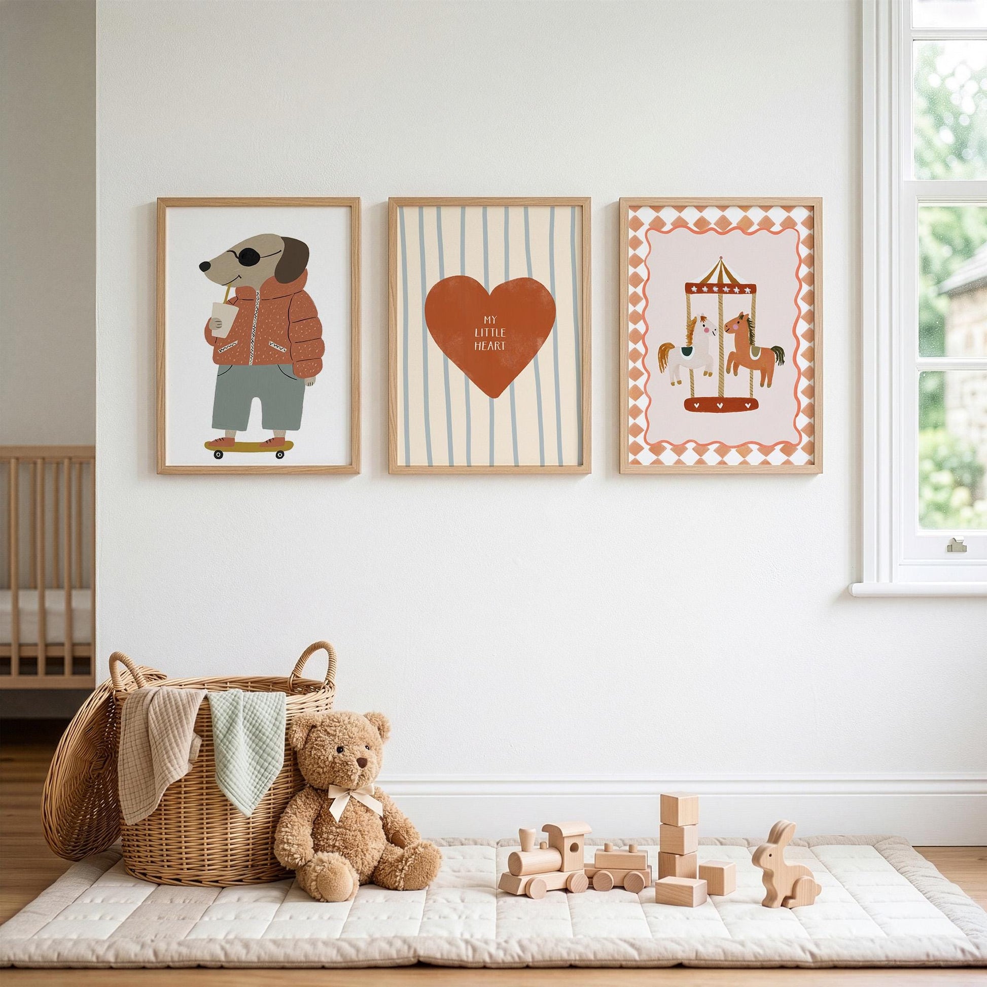 My Little Heart Nursery Wall Art Set of 3, Cool Dog Baby Room Prints, Neutral Nursery Decor