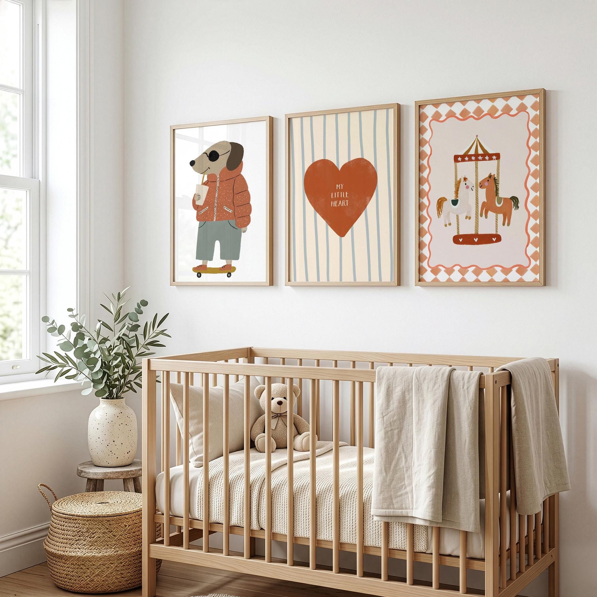 My Little Heart Nursery Wall Art Set of 3, Cool Dog Baby Room Prints, Neutral Nursery Decor