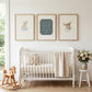 Classic Storybook Vintage Nursery Wall Art Set of 3, Rabbit Deer Blue Baby Room Prints