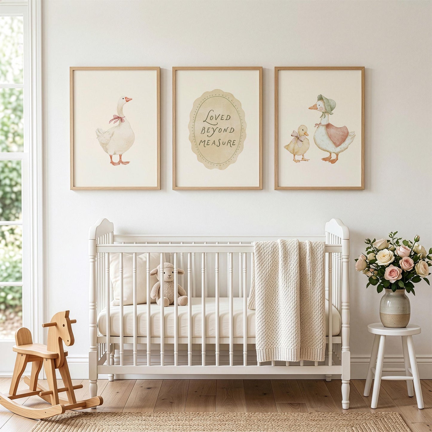 Vintage Goose Nursery Wall Art Set of 3, Duck Prints, Neutral Storybook Baby Room Decor