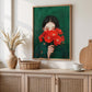Japanese Red Camellia Flower Portrait Print, Minimalist Botanical Wall Art (Digital Download)