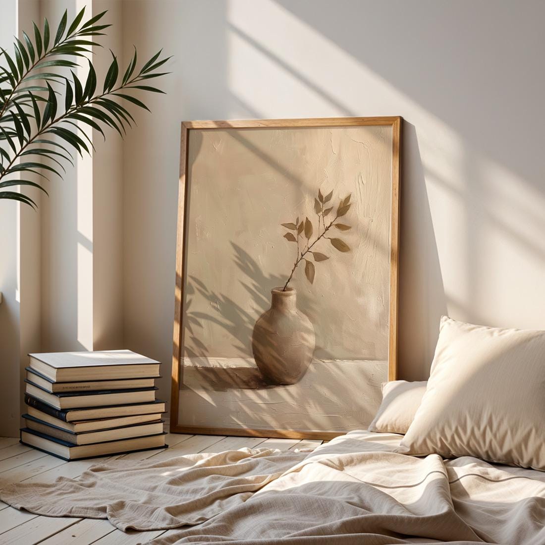 Japandi Minimalist Vase Wall Art Print, Neutral Botanical Poster (Digital Download)