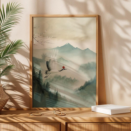Japanese Crane Wall Art Print, Red Crowned Crane Poster (Digital Download)