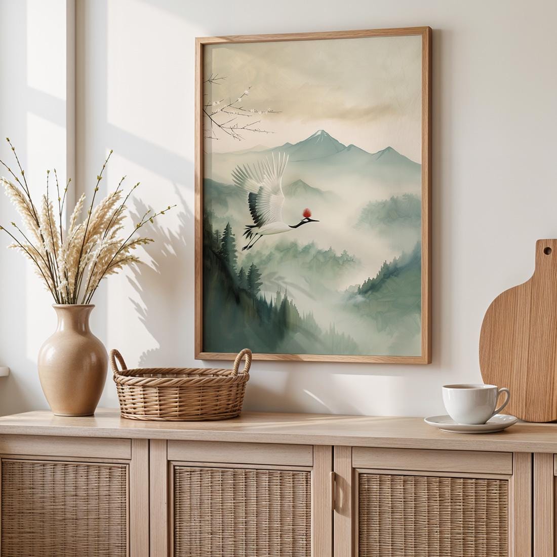 Japanese Crane Wall Art Print, Red Crowned Crane Poster (Digital Download)
