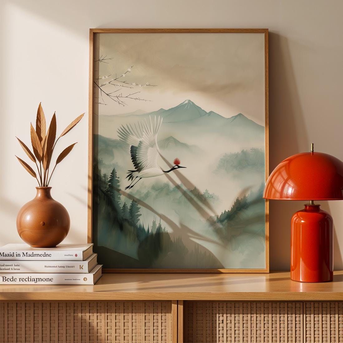 Japanese Crane Wall Art Print, Red Crowned Crane Poster (Digital Download)