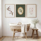 Olive Green Botanical Nursery Prints - Set of 3 - Vintage Swallow Bird Nursery Wall Art