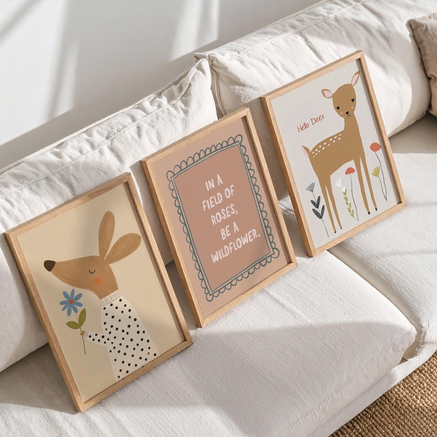 Wildflower Nursery Wall Art Set of 3, Woodland Baby Room Prints, Neutral Nursery Decor