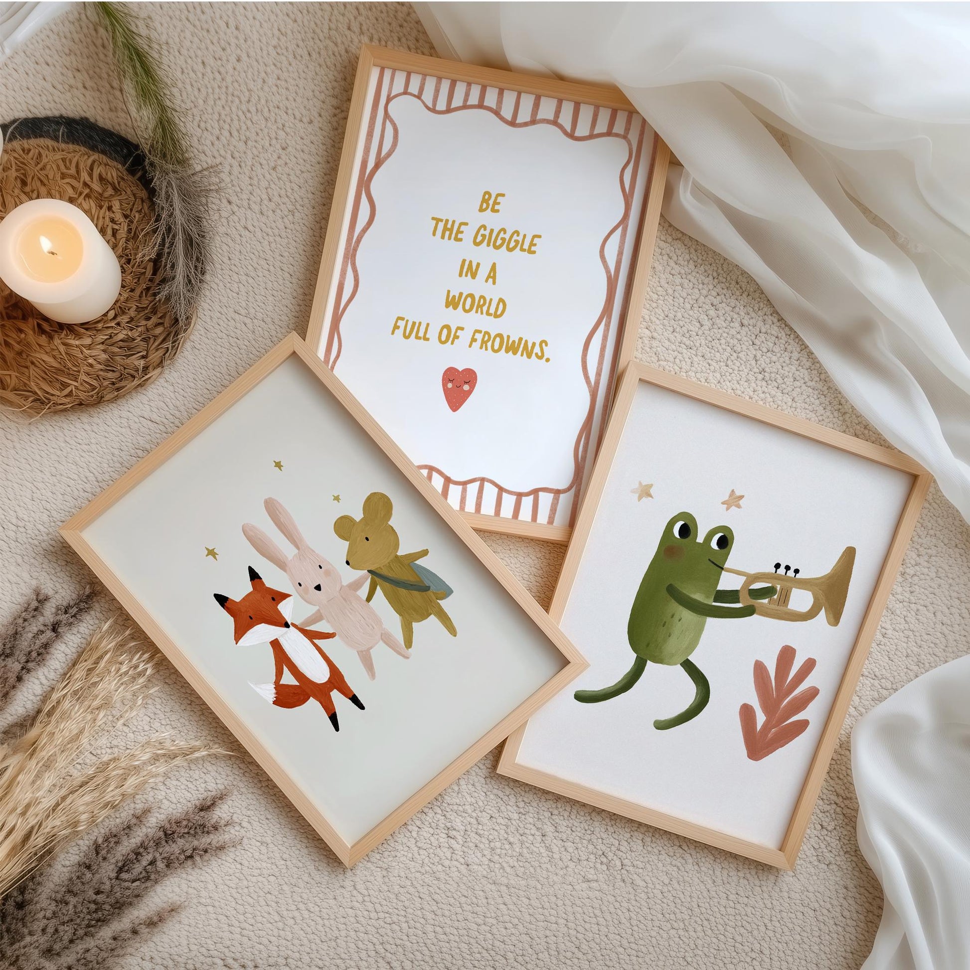 Woodland Nursery Wall Art Set of 3, Neutral Nursery Quote Prints
