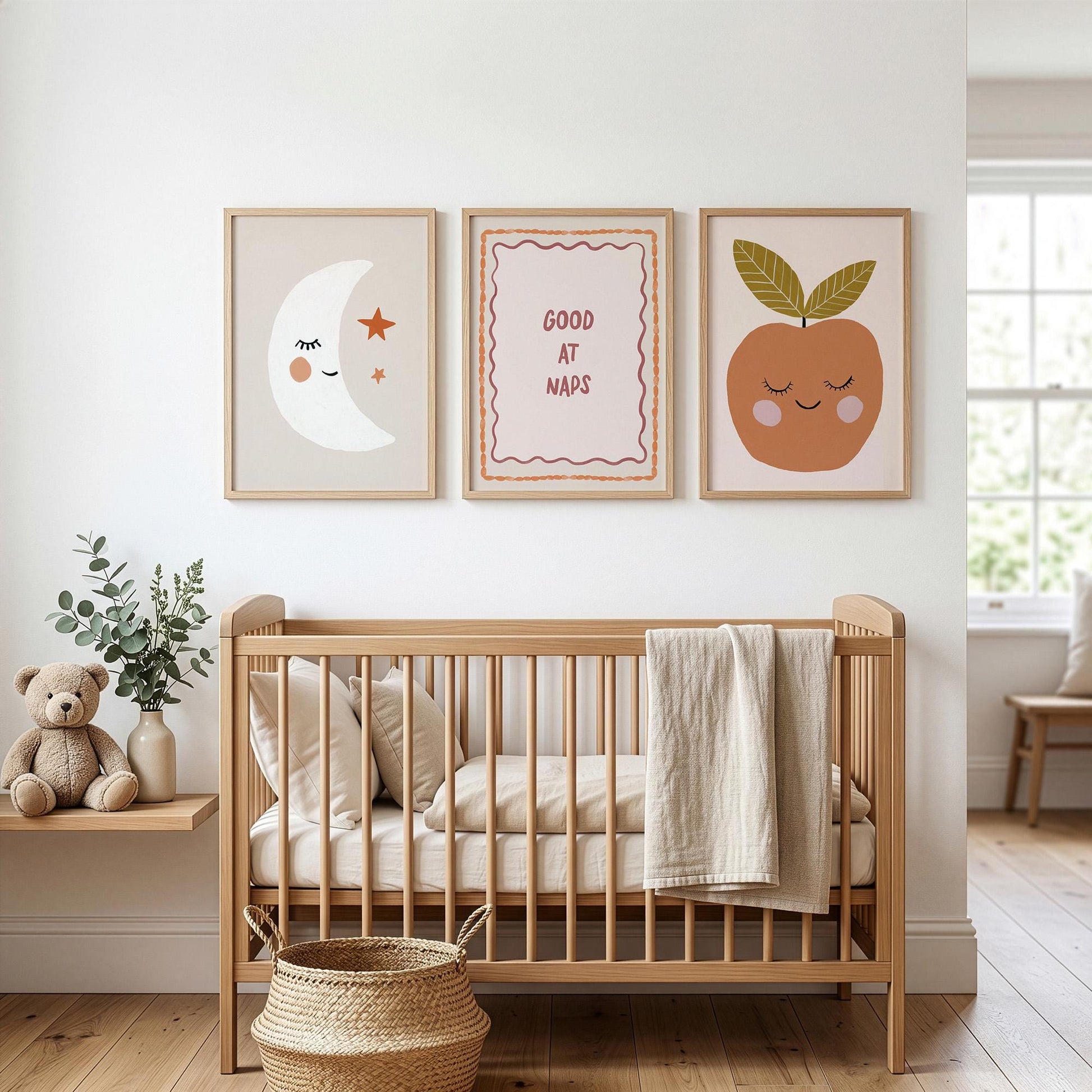 Good At Naps Nursery Prints Set of 3, Moon Neutral Baby Nursery Wall Art