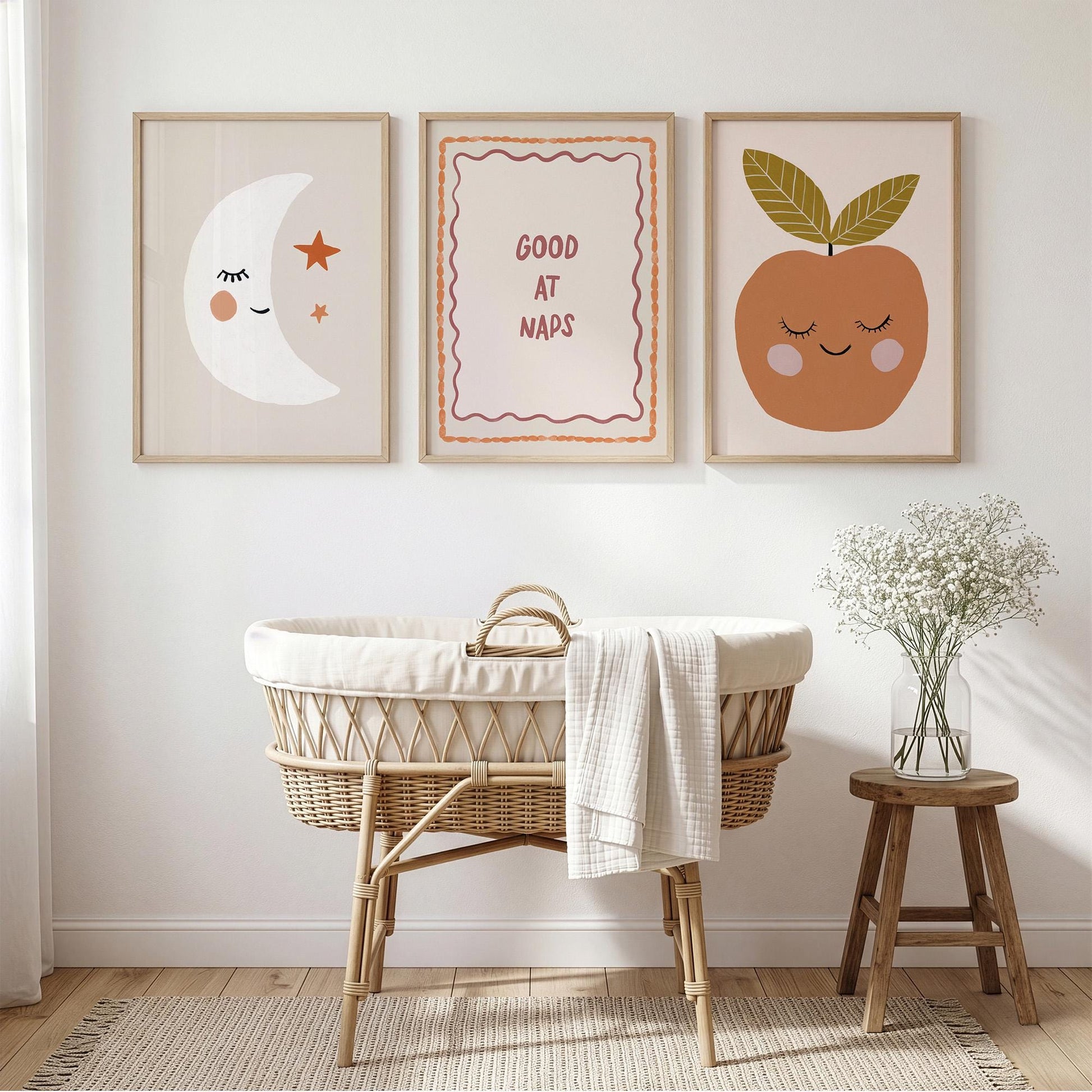 Good At Naps Nursery Prints Set of 3, Moon Neutral Baby Nursery Wall Art