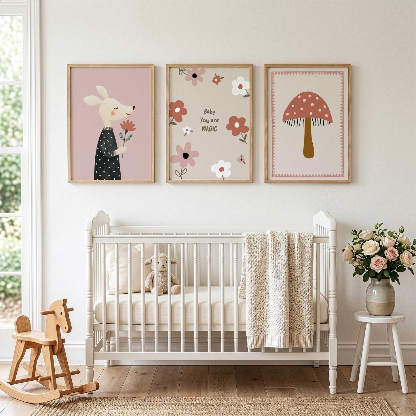 You Are Magic Nursery Wall Art Set of 3, Baby Girl Nursery Decor, Mushroom & Mouse Prints