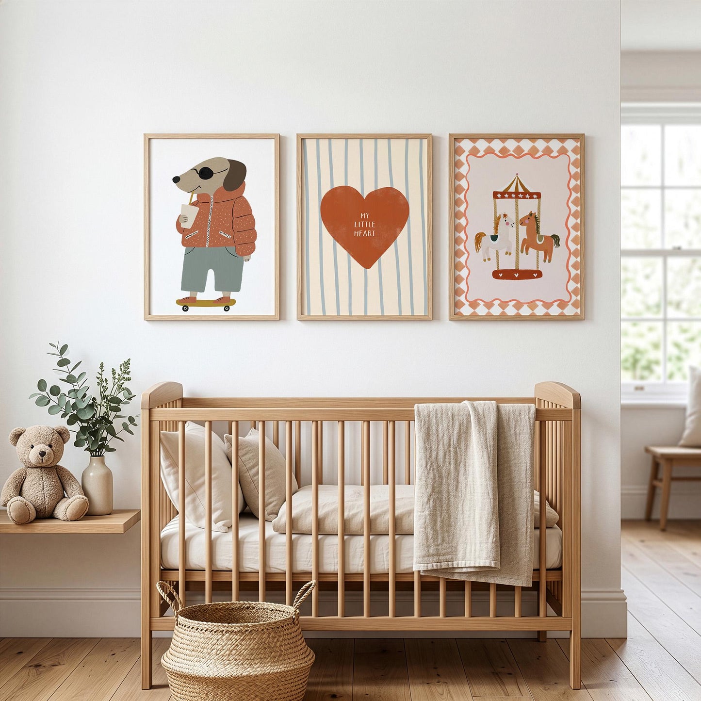 My Little Heart Nursery Wall Art Set of 3, Cool Dog Baby Room Prints, Neutral Nursery Decor