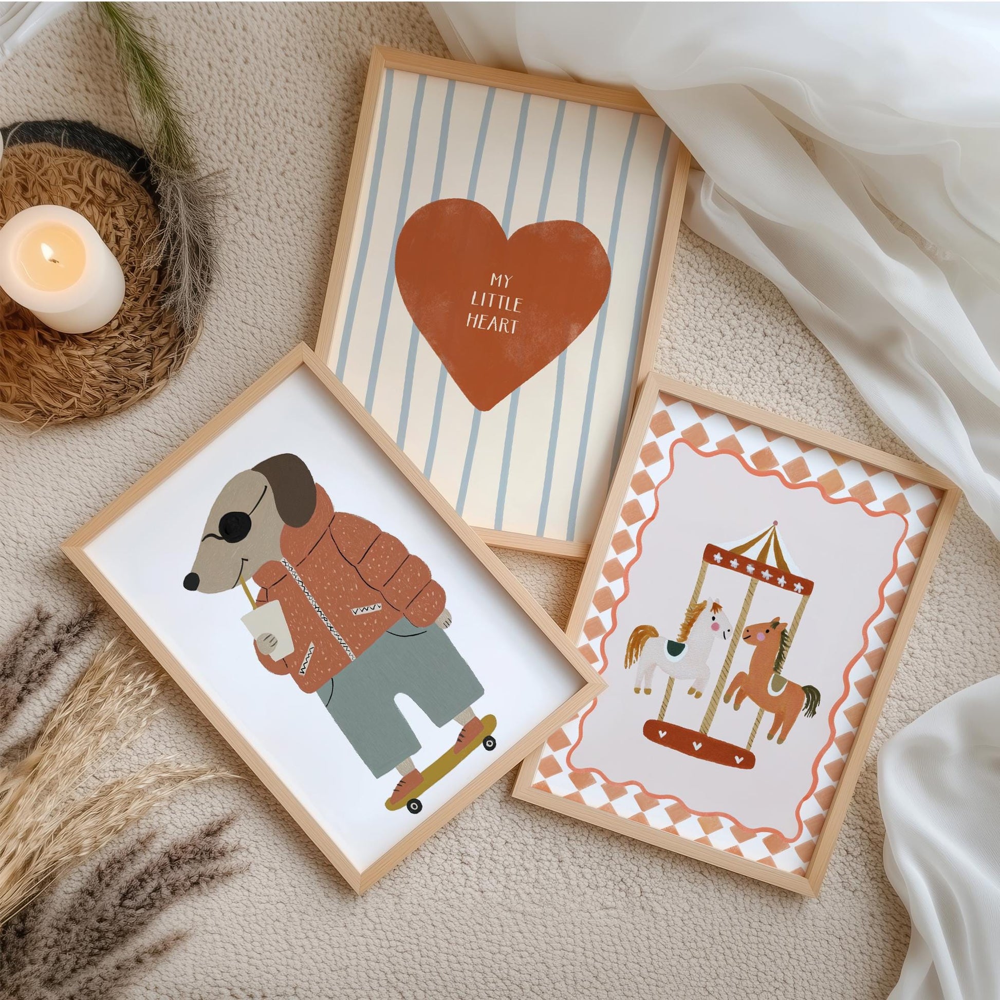 My Little Heart Nursery Wall Art Set of 3, Cool Dog Baby Room Prints, Neutral Nursery Decor