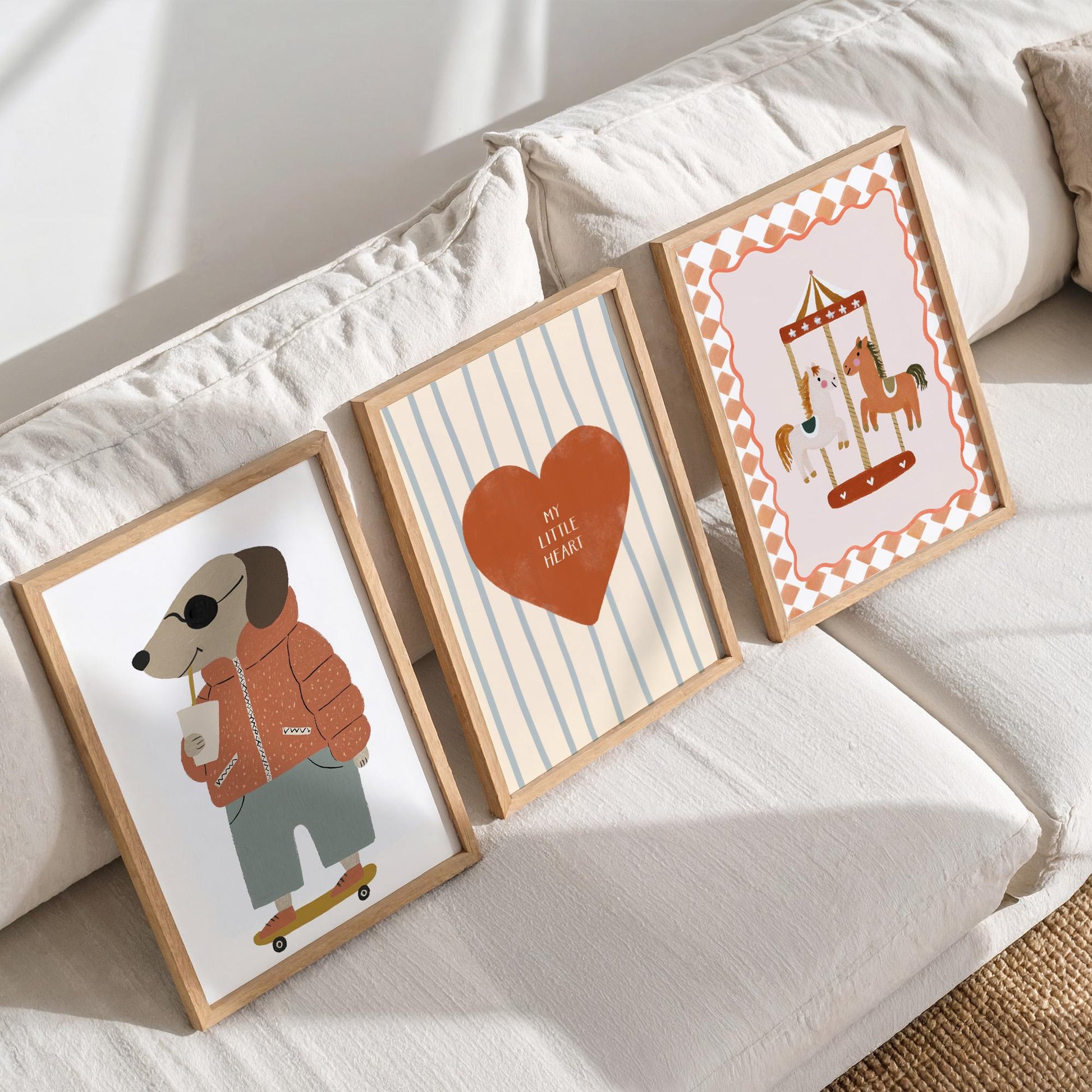 My Little Heart Nursery Wall Art Set of 3, Cool Dog Baby Room Prints, Neutral Nursery Decor