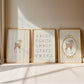 Deer Nursery Wall Art Set of 3 Prints, Vintage Fawn Prints Alphabet ABC Poster, Neutral Baby Room Decor