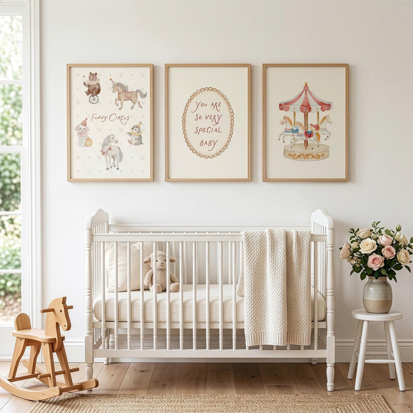 Circus Nursery Wall Art Set of 3 Prints, Vintage Carousel Baby Room Decor, Storybook Nursery