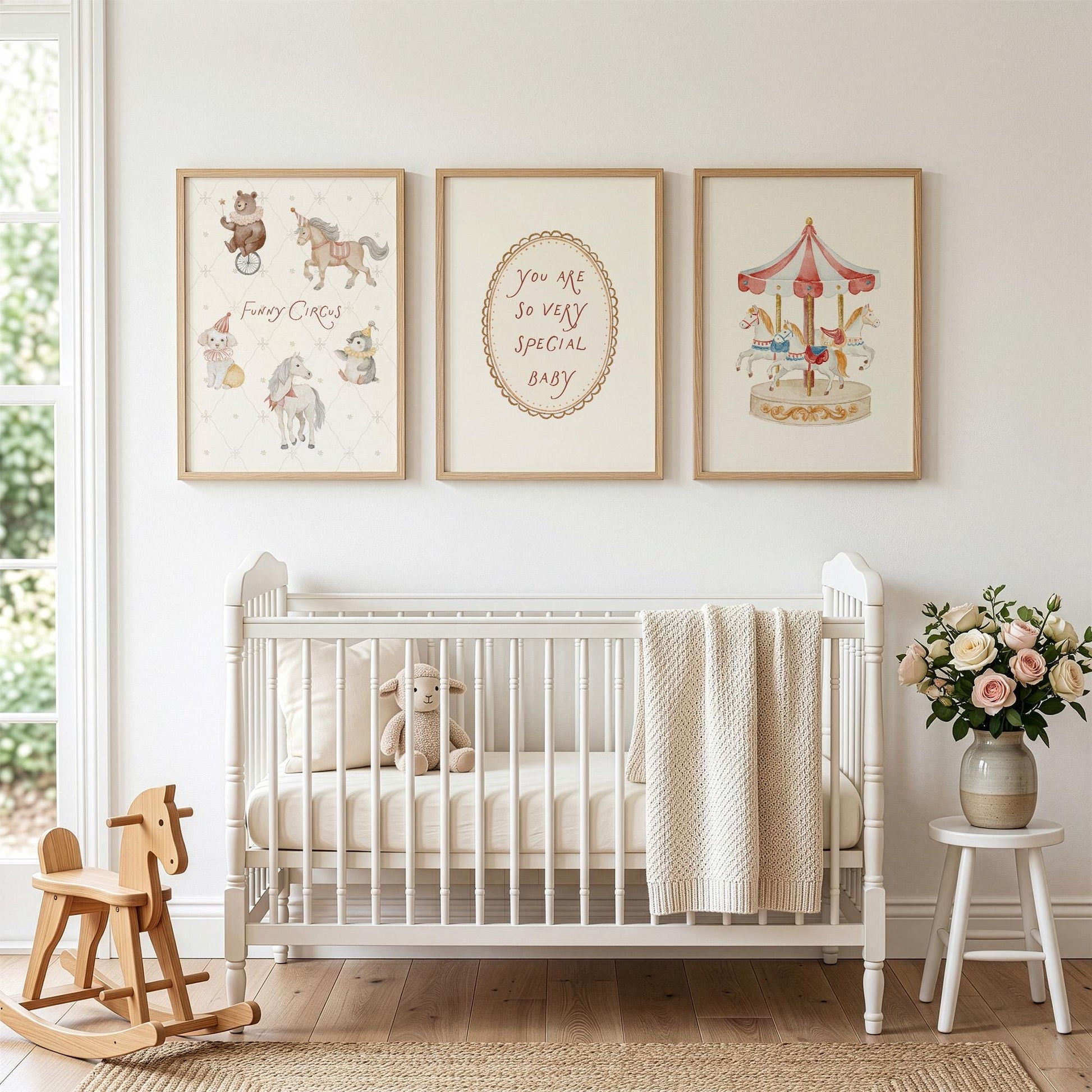Circus Nursery Wall Art Set of 3 Prints, Vintage Carousel Baby Room Decor, Storybook Nursery